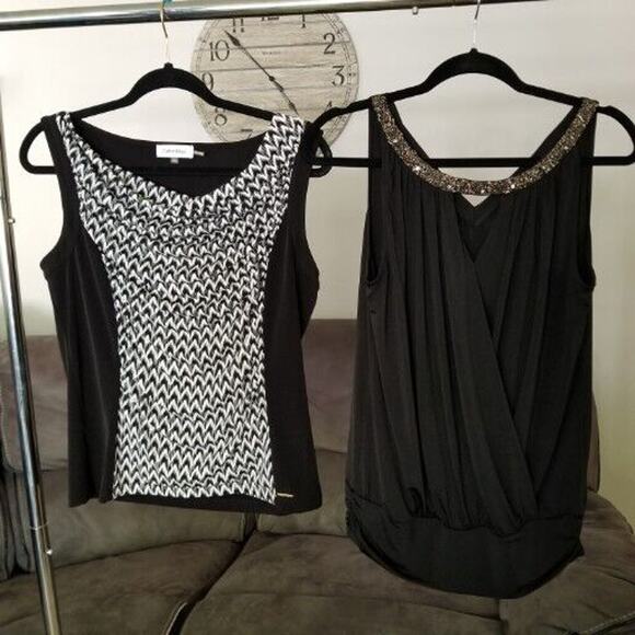 Express Tops - NWT Lot of 2 Dressy Tanks Black & White Calvin Klein, Black Express Size Medium